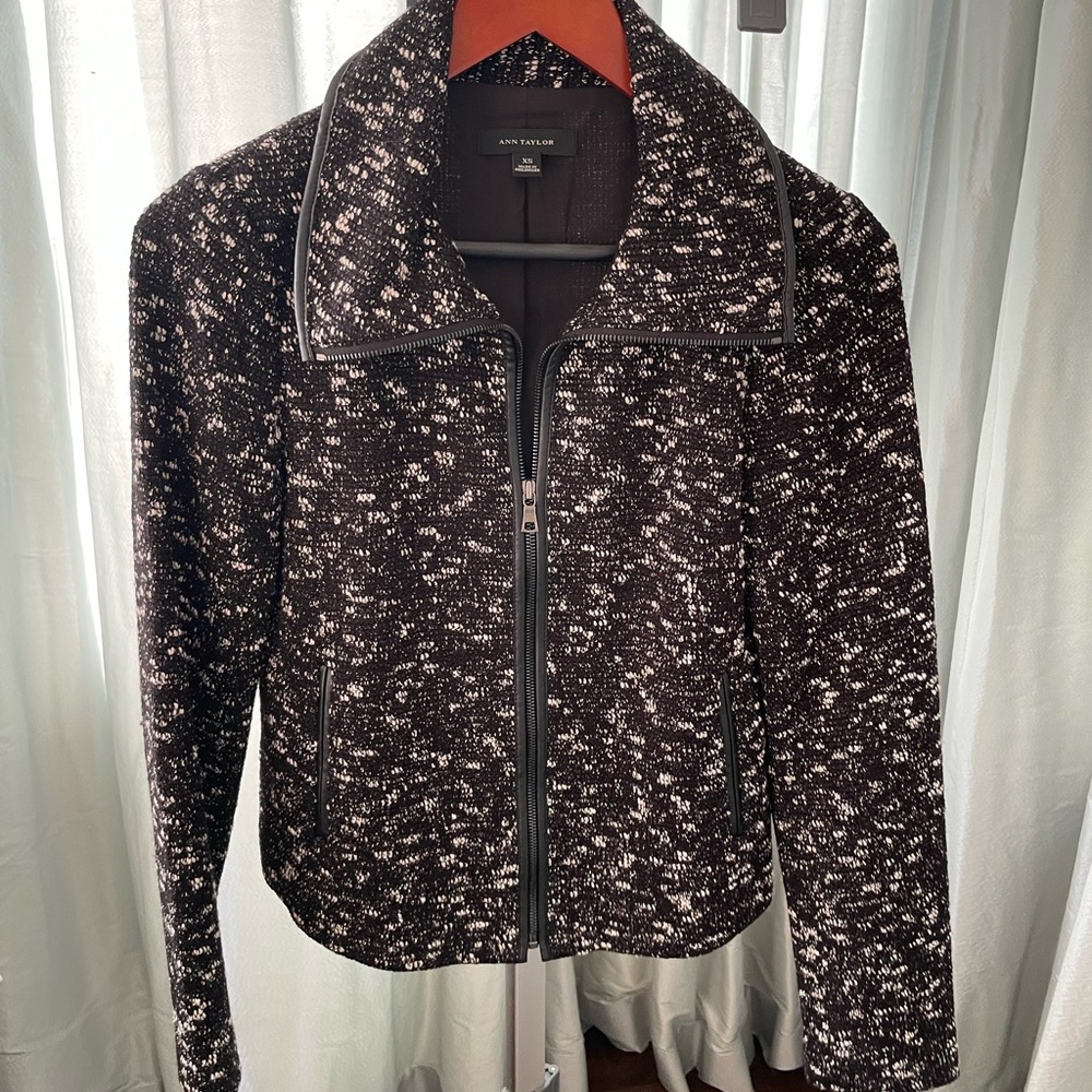 Ann Taylor faux leather trim jacket Like New